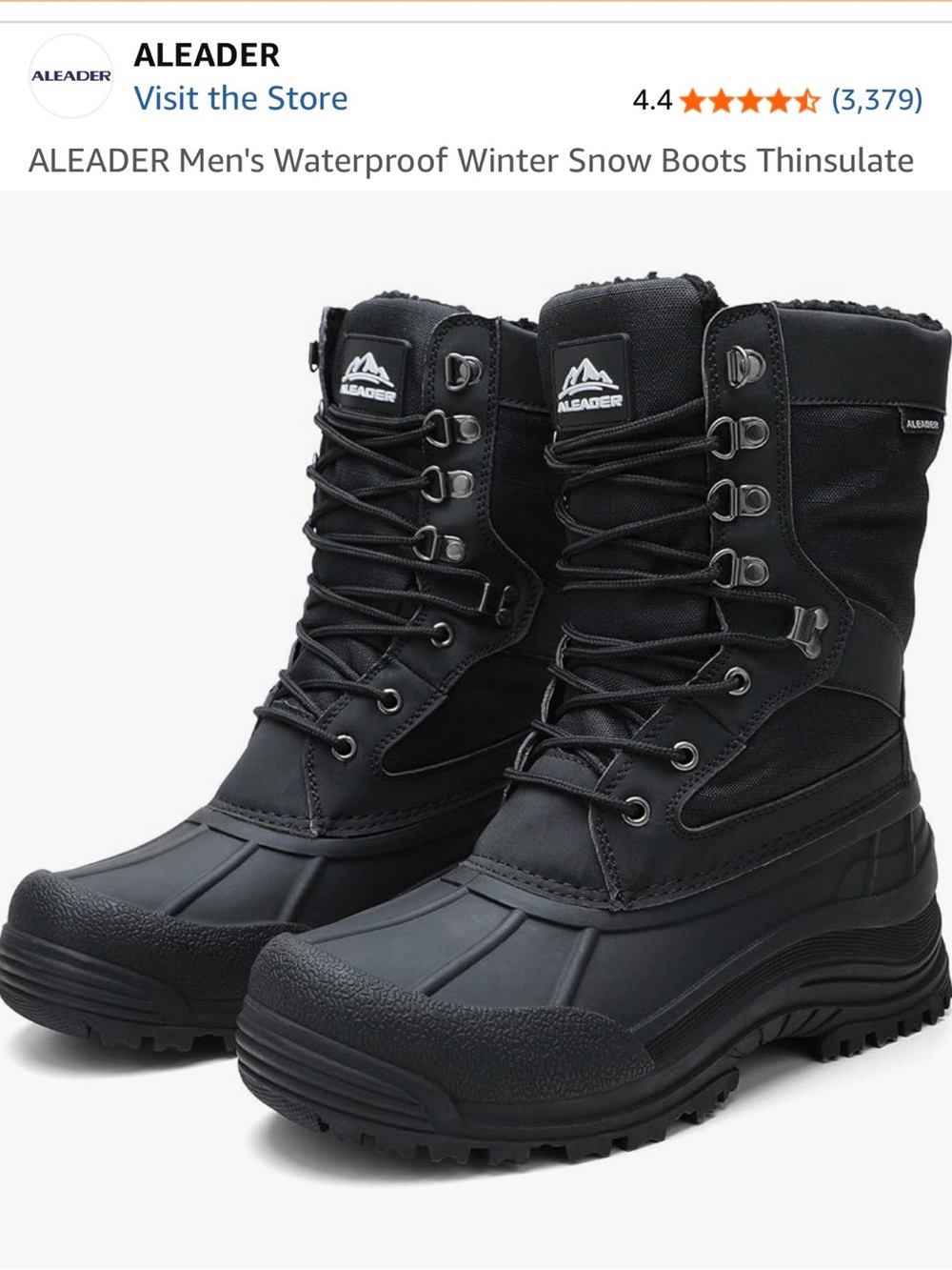 Aleader Men's Black Waterproof Winter Boots